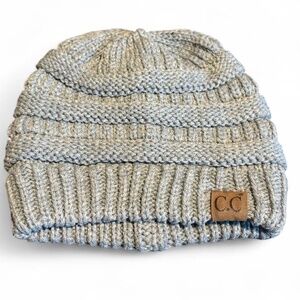 C.C Confetti Cable Knit Beanie Winter Hat Gray Multicolor Soft Warm Cap